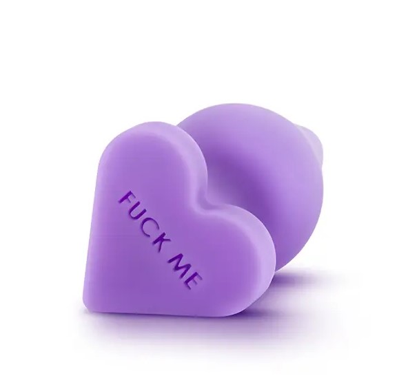 Анальна пробка силіконова Candy Heart Fuck Me, фіолетова, 10.8 х 4.3 см - Зображення 2
