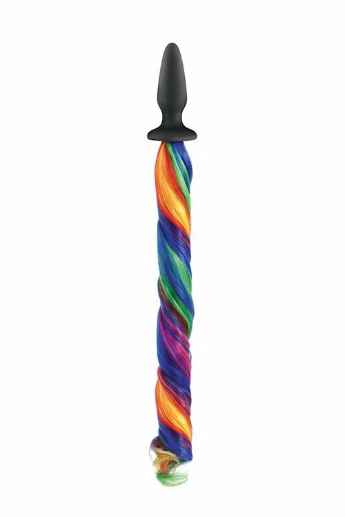 Анальна пробка NS Novelties Pony Tail Rainbow з довгим хвостом, чорна, 10.3 х 3.1 см