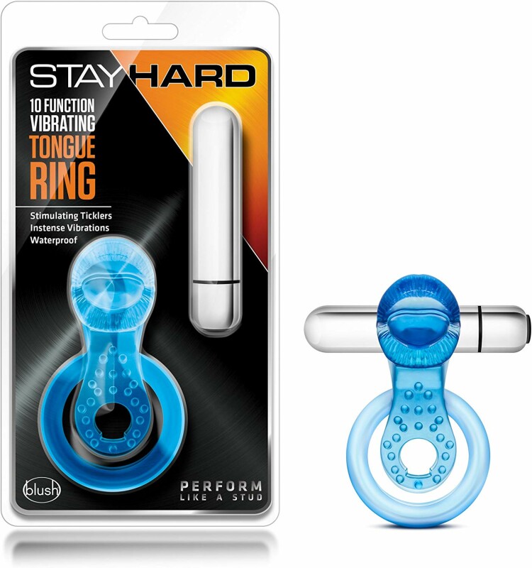 Ерекційне кільце з вібро STAY HARD VIBRATING TONGUE RING BLUE - Зображення 3