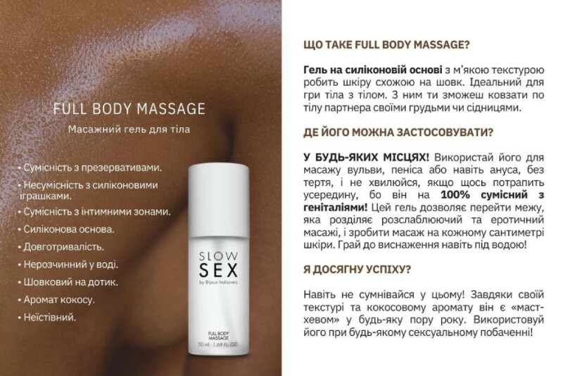 Гель для масажу всього тіла на силіконовій основі FULL BODY MASSAGE Slow Sex by Bijoux Indiscrets, 50 мл - Зображення 3