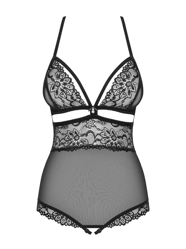 Сексуальное боди из кружева с украшением в области бюста  teddy opencrotch black S/M - Зображення 7