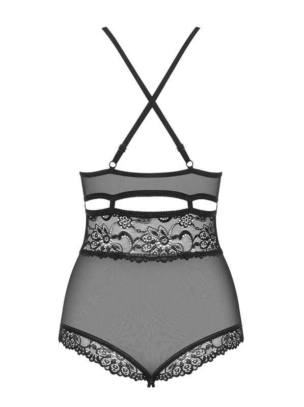 Сексуальное боди из кружева с украшением в области бюста  teddy opencrotch black S/M - Зображення 8