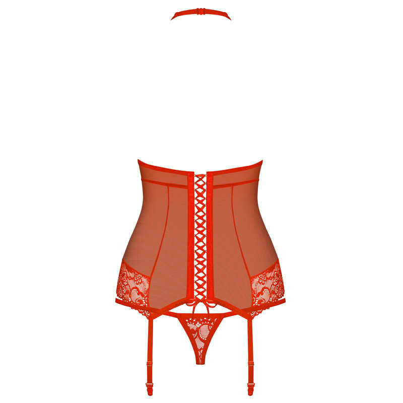 Еротичний корсет зі шнурівкою і пажами для панчіх corset & thong red L / XL - Зображення 5