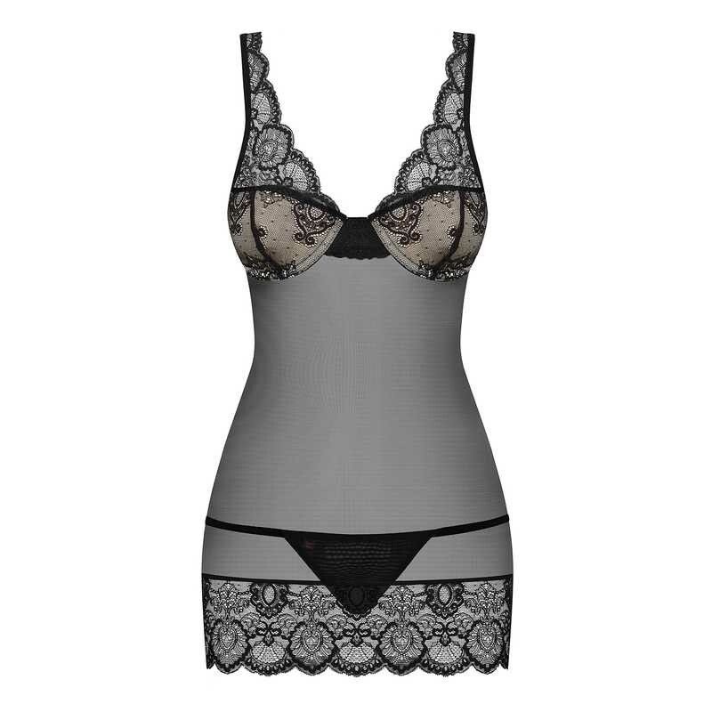 Сексуальна чорна сорочка з мереживним ліфом S / M - Зображення 6