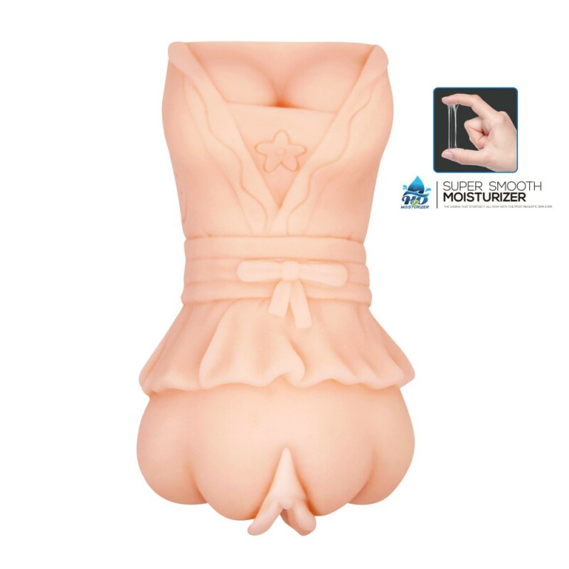 Мастурбатор-вагіна CRAZY BULL 3D Vagina з вібрацією, бежевий, 14 х 6 см - Зображення 1