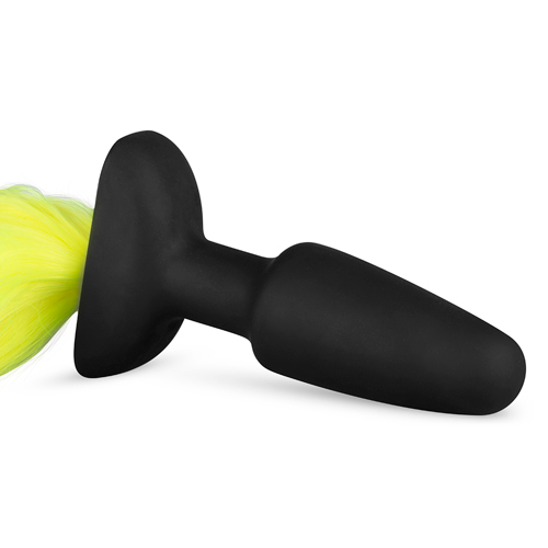 Анальна пробка з хвостом Silicone Butt Plug With Tail, 3.3 х 11 х 55 см, жовта - Зображення 3