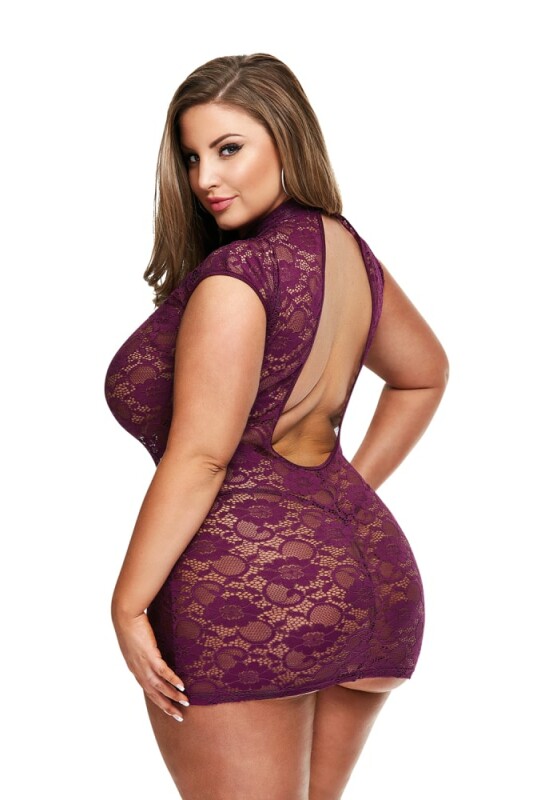 Сексуальна сукня Baci Lingerie, L/XL, мереживна з глибоким декольте та відкритою спиною, фіолетове - Зображення 1