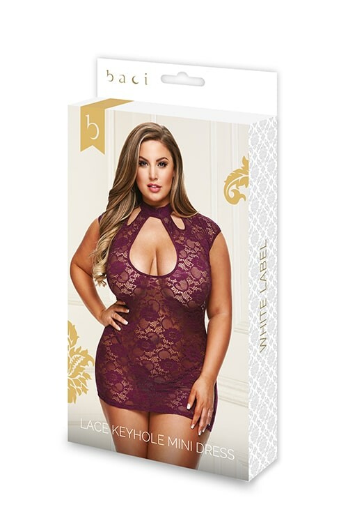 Сексуальна сукня Baci Lingerie, L/XL, мереживна з глибоким декольте та відкритою спиною, фіолетове - Зображення 4