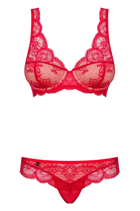 Комплект спідньої білизни Obsessive 853-SET-3 мереживиний, червоний, L-XL - Зображення 4