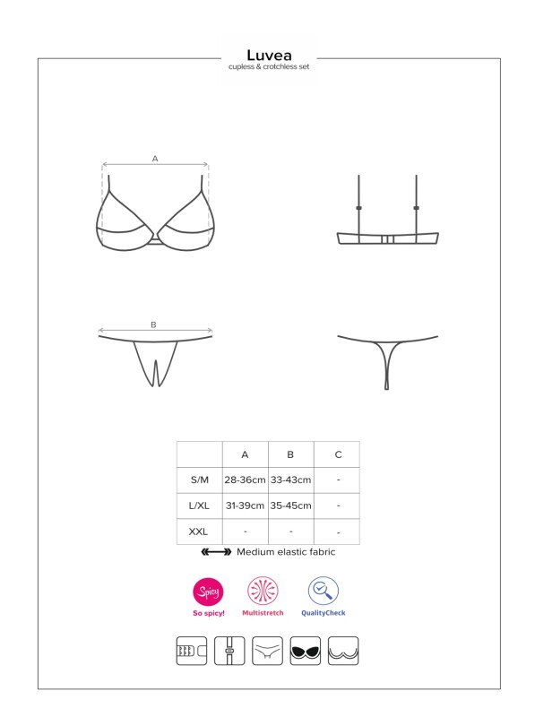 Комплект спідньої білизни Obsessive Luvae мереживний, чорний, L-XL - Зображення 4