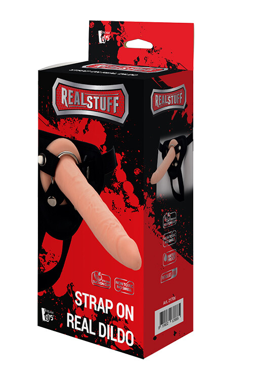 Страпон на трусиках Dreamtoys RealStuff з двома кільцями, чорно-бежевий, 20 х 4 см - Зображення 1
