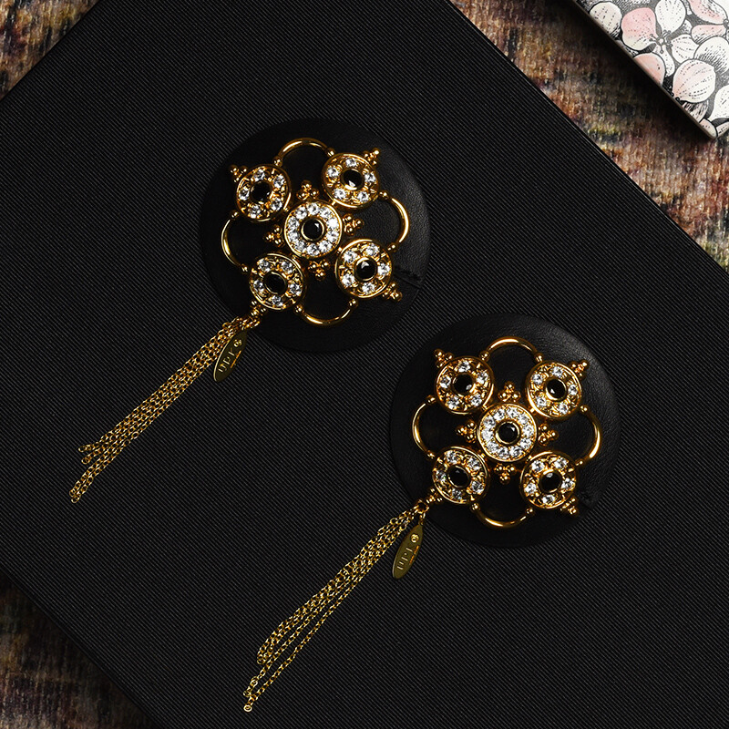 Пестіси з гірським кришталем і цирконієм UPKO Luxury Baroque з італійської шкіри, чорного кольору - Зображення 6
