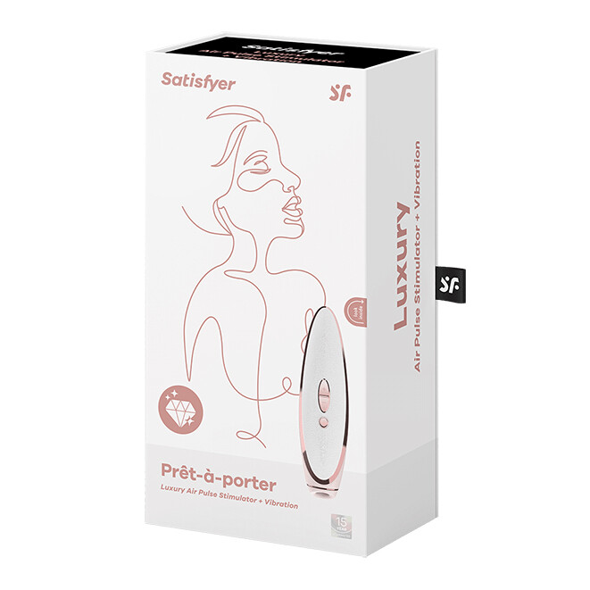 Вакуумний стимулятор Satisfyer Luxury Pret-a-Porter White зі вставкою зі шкіри, рожево-білий, 19.2 х 4 см - Изображение 1