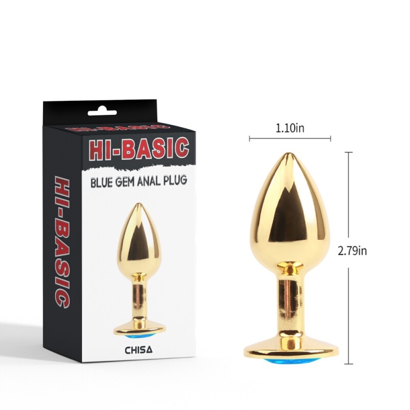 Анальна пробка Chisa, S, HI-BASIC з синім каменем, золота, 7.1 х 2.8 см - Изображение 6