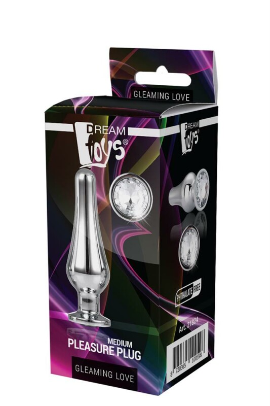 Анальна пробка конічної форми, M, Dream Toys з прозорим стразом, срібна, 3.4 см х 11 см - Зображення 2