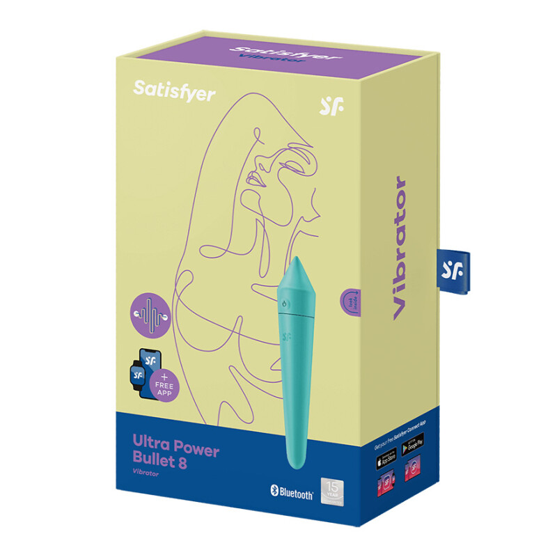 Віброкуля силіконова Satisfyer Ultra Power Bullet 8 з додатком, бірюзова, 14 х 2.7 см - Зображення 1