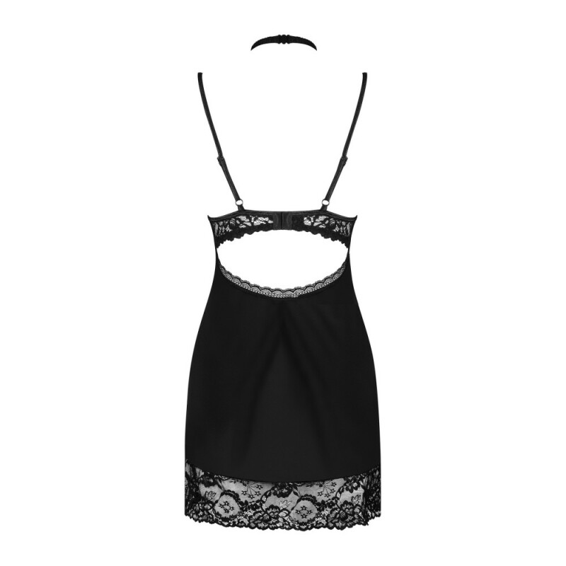 Сорочка з мереживним ліфом та чокером Obsessive Raquelia, чорна, L/XL - Зображення 4