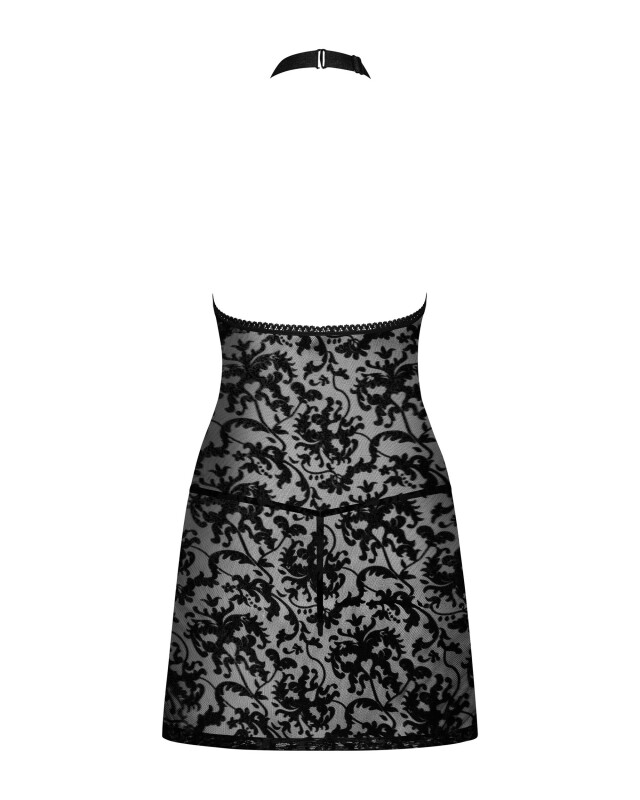 Сорочка з трусиками Obsessive Softily з візерунком та застібкою на шиї, чорна, 2XL/3XL - Зображення 3