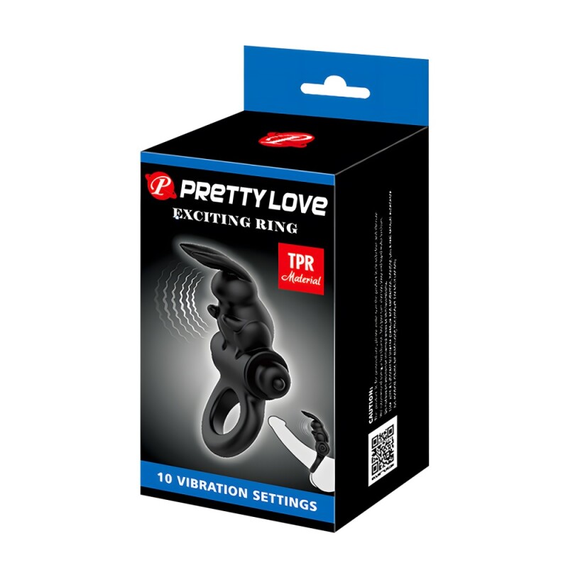 Ерекційне віброкільце Pretty Love з вушками кролика, чорне, 9.2 х 4.4 см - Зображення 9