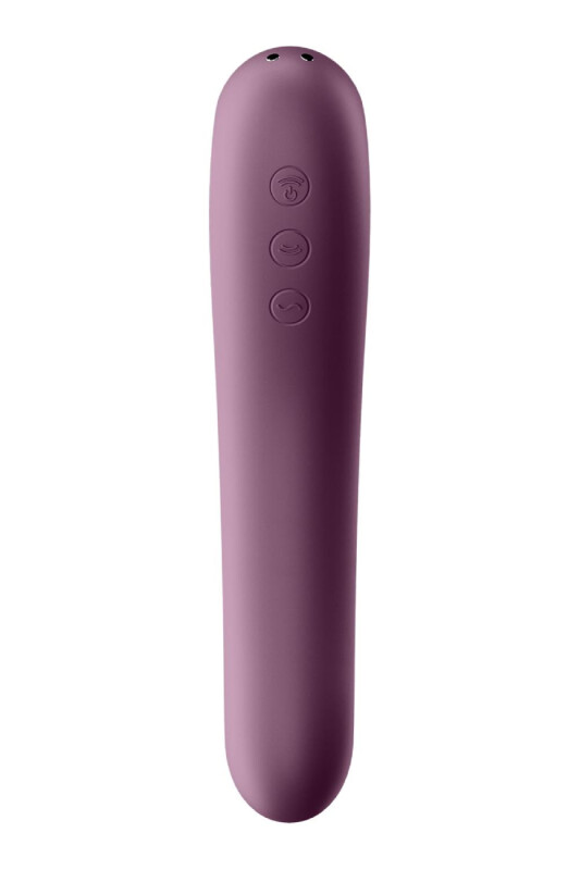 Вібратор подвійний Satisfyer Dual Kiss із вакуумною стимуляцією, бордовий, 19 х 6.5 см - Зображення 3