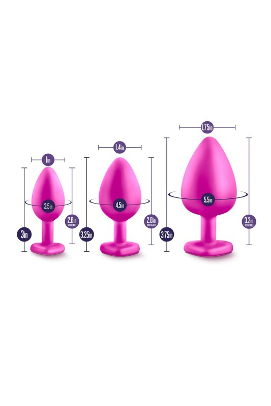 Набір анальних пробок з рожевими каменями LUXE BLING PLUGS, 3 шт - Зображення 4