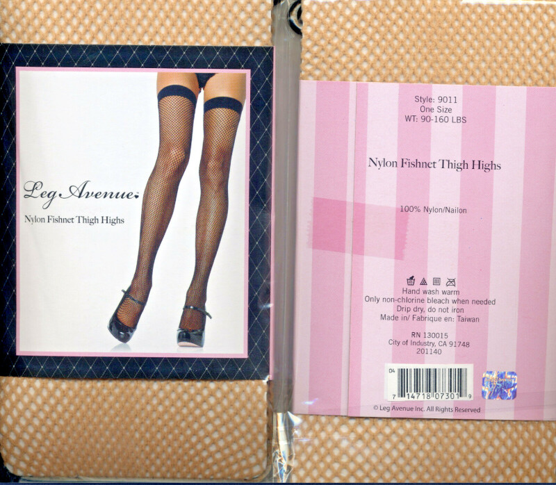 Панчохи еротичні в сіточку Nylon Fishnet Thigh Highs, беж, O/S - Изображение 3