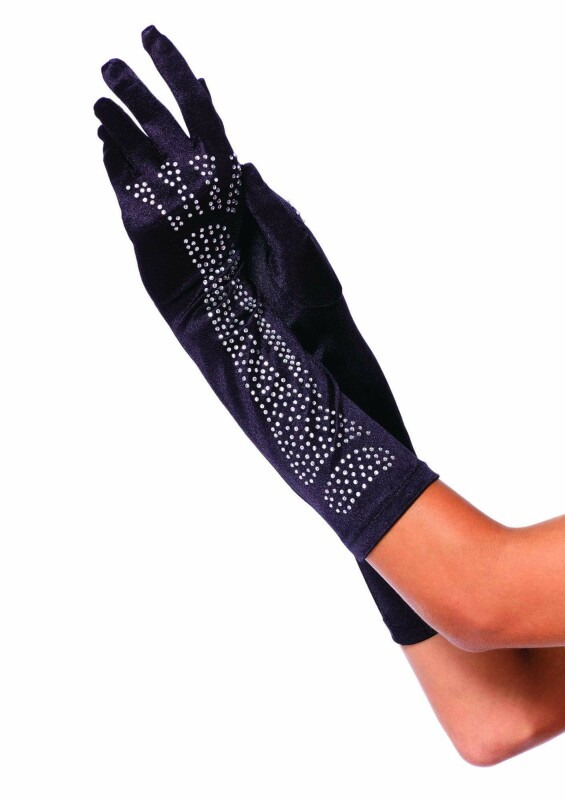 Рукавички зі стразами Skeleton Bone Elbow Length Gloves від Rhinestone Leg Avenue, чорні - Зображення 2