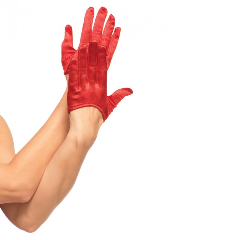 Рукавички сексуальні One Size Mini Cropped Satin Gloves від Leg Avenue, червоні - Изображение 2