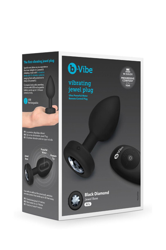 Анальна пробка з каменем з вібрацією M/L B-Vibe з дистанційним пультом керування, чорна, 10.5 х 4 см - Зображення 1