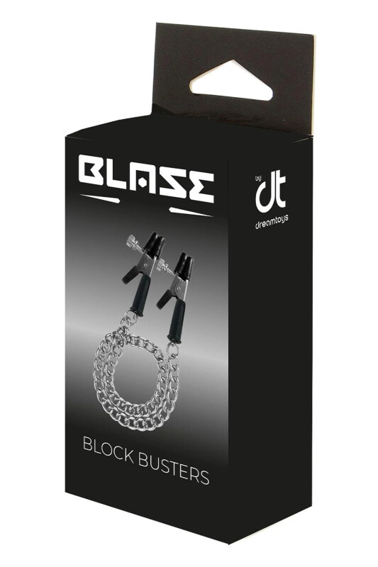 Затискачі на соски Dream Toys Blaze Block Busters з ланцюжком, сріблясто-чорні, 6 см - Зображення 1