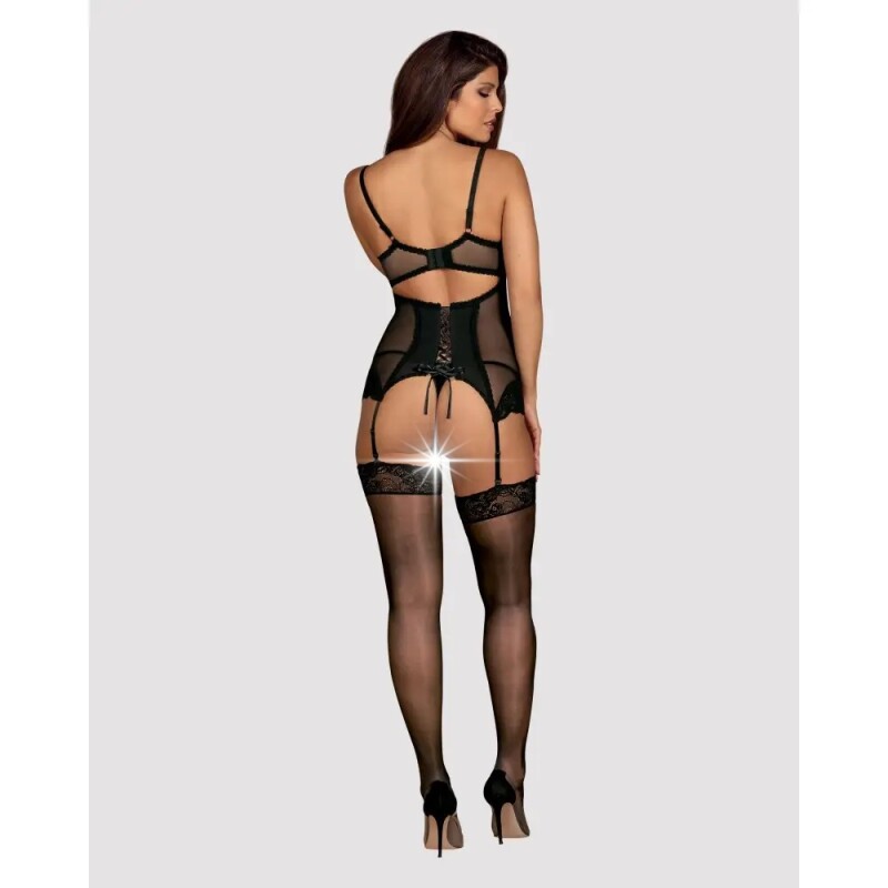 Еротичний корсет Obsessive Amallie L/XL, зі стрінгами, чорний - Зображення 7