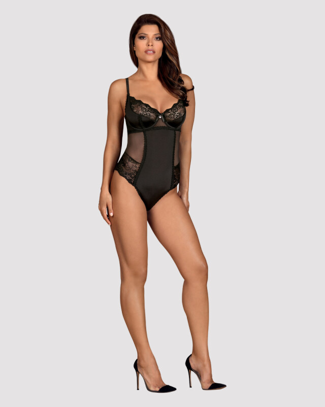 Сексуальне боді Obsessive Amallie, S/M, мереживне, напівпрозоре, чорне - Зображення 5