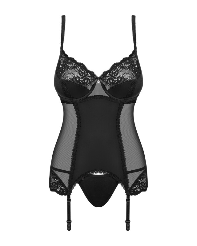 Еротичний корсет Obsessive Amallie L/XL, зі стрінгами, чорний - Зображення 1