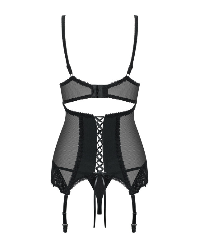 Еротичний корсет Obsessive Amallie L/XL, зі стрінгами, чорний - Зображення 2