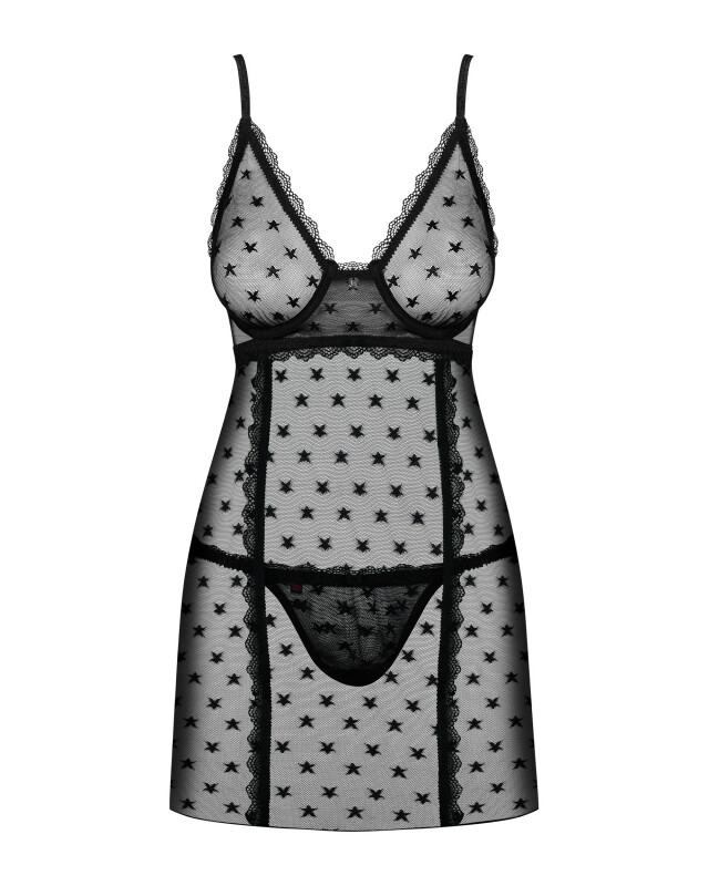 Еротична сорочка Obsessive Astralya, L/XL, з трусиками, чорна - Зображення 2