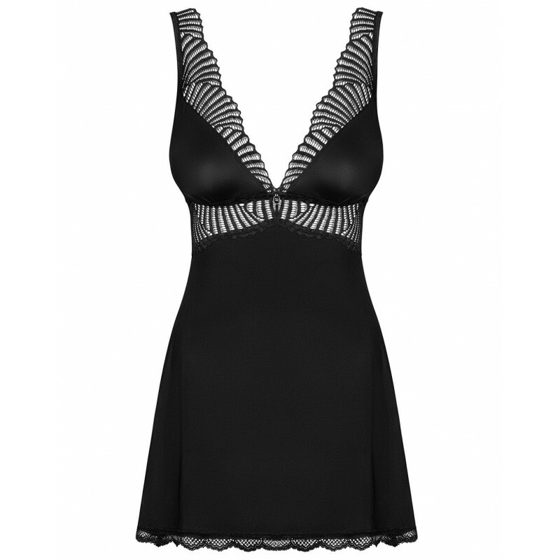 Сорочка еротична Obsessive Klarita, S/M, з трусиками, чорна - Зображення 3