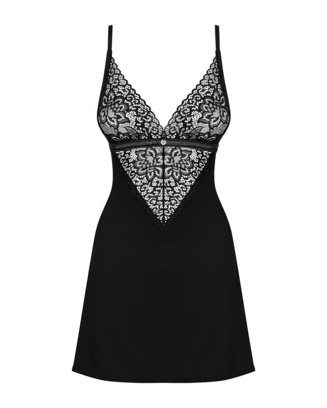Еротична сорочка Obsessive Cecilla, S/M, з мереживом, з трусиками, чорна - Зображення 4
