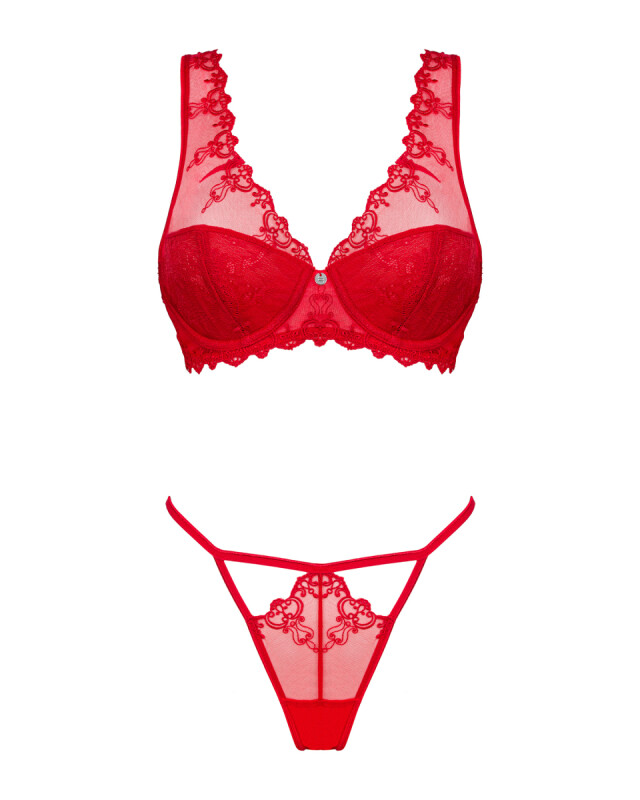 Еротичний комплект Obsessive Lonesia, L/XL, мереживний, червоний - Зображення 6