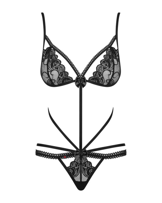 Сексуальне боді Obsessive Wonderia, S/M, мереживне, чорне - Зображення 6