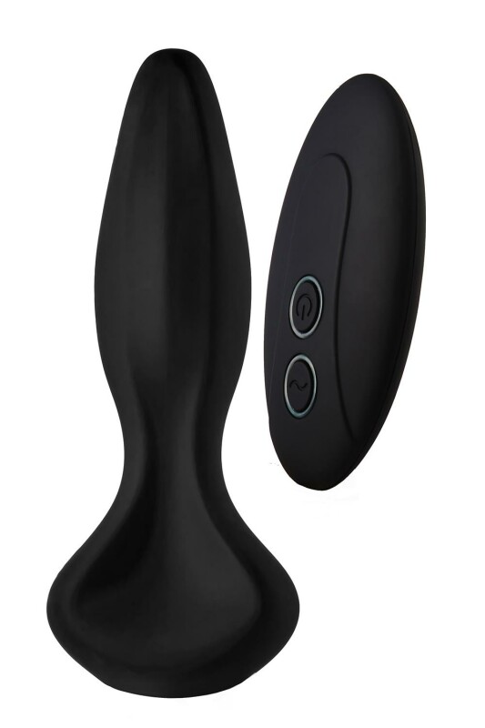 Анальна пробка з вібрацією, з дистанційним пультом Dream Toys ребриста, чорна, 13.3 х 3.9 см