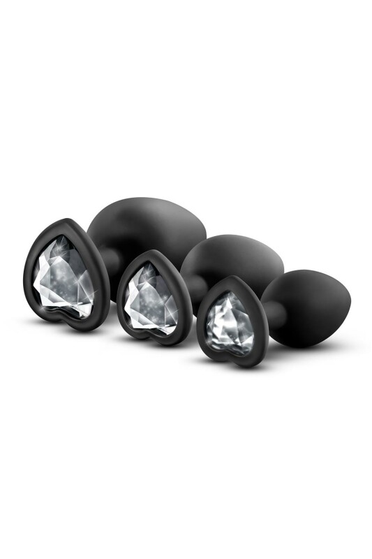 Набір анальних пробок зі стразами LUXE BLING PLUGS TRAINING KIT WHITE GEMS, чорний - Изображение 1