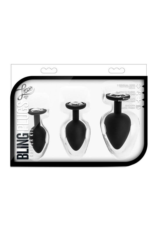 Набір анальних пробок зі стразами LUXE BLING PLUGS TRAINING KIT WHITE GEMS, чорний - Изображение 7
