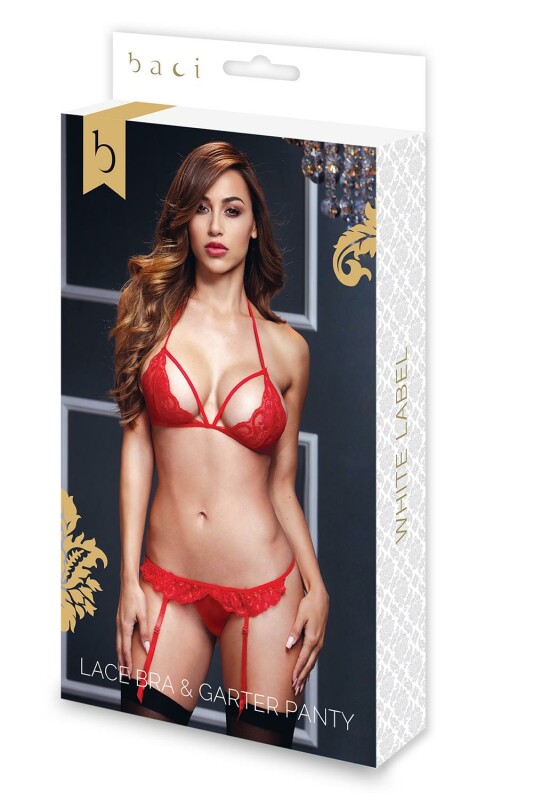 Комплект білизни мереживної BACI LACY BRA GARTER OPEN CROTCH PANTY, червоний - Зображення 4