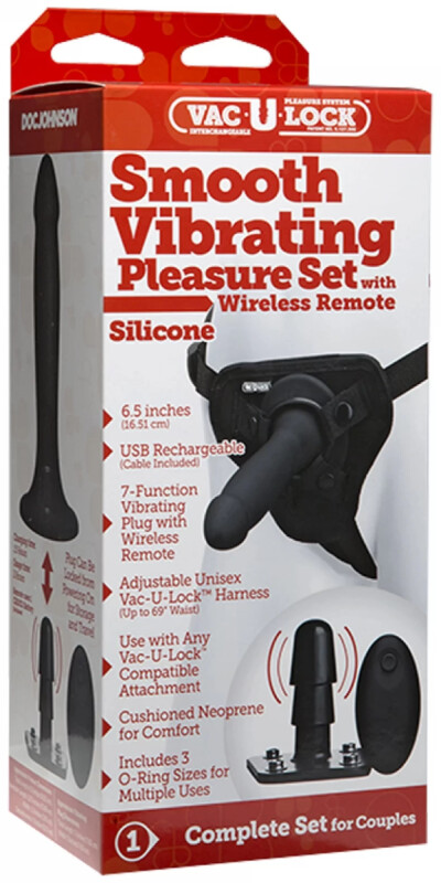 Страпон з вібруючим адаптером Smooth Vibrating Pleasure Set з дистанційним пультом, чорний, 16.5 х 3.8 см - Зображення 4