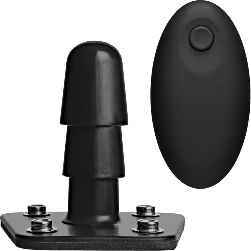 Страпон з вібруючим адаптером Smooth Vibrating Pleasure Set з дистанційним пультом, чорний, 16.5 х 3.8 см