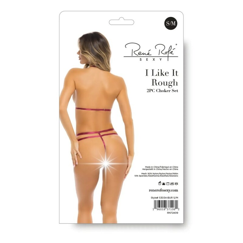 Сексуальний комплект Rene Rofe Like It Rough, S/M, з відкритими грудьми, з аплікаціями, бордовий - Зображення 3