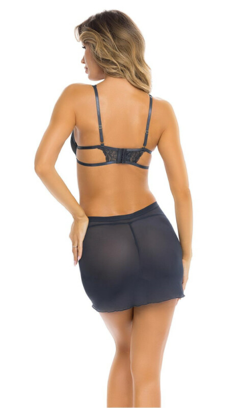 Сексуальна сорочка Rene Rofe Sneak Peak Chemise, S/M, напівпрозорий, мереживний, синя - Изображение 1