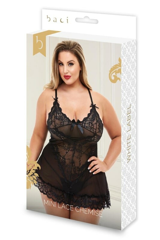 Сексуальний пеньюар Baci Mini Lace Chemise, XL, мереживний, напівпрозорий, чорний - Зображення 2