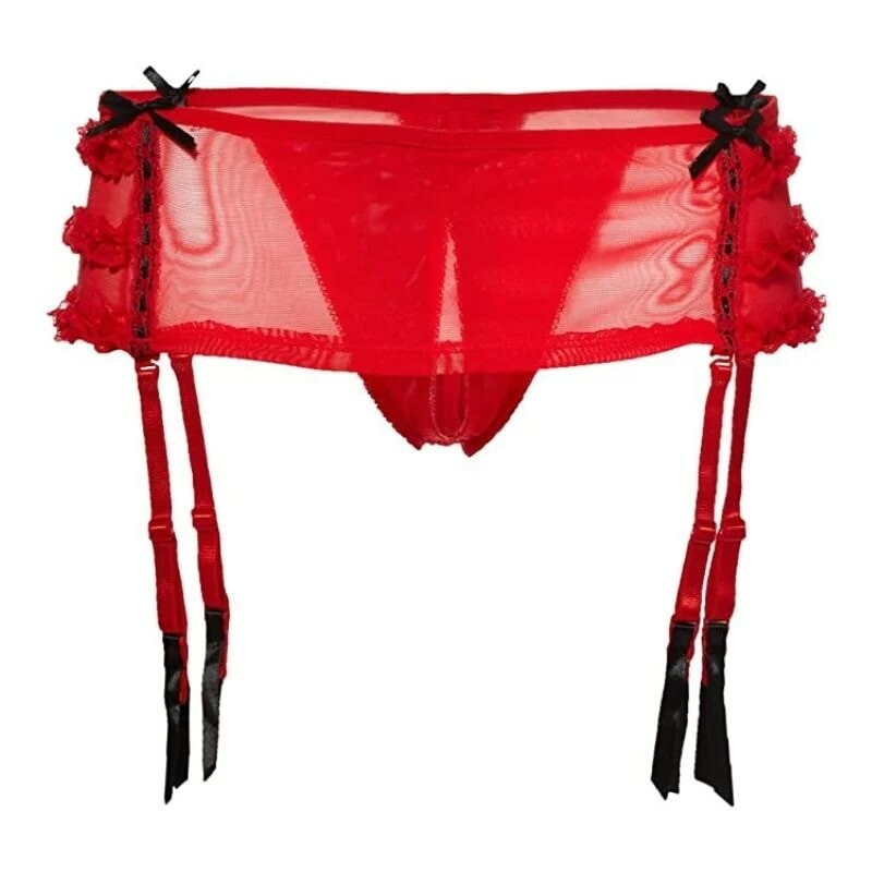 Трусики з підв'язками і вирізом Rene Rofe Crotchless Skirted Thong with Garters, S/M - Изображение 2