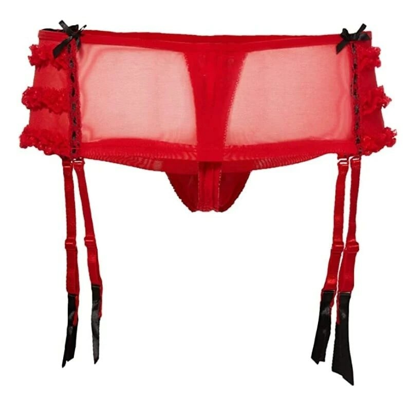 Трусики з підв'язками і вирізом Rene Rofe Crotchless Skirted Thong with Garters, S/M - Изображение 3
